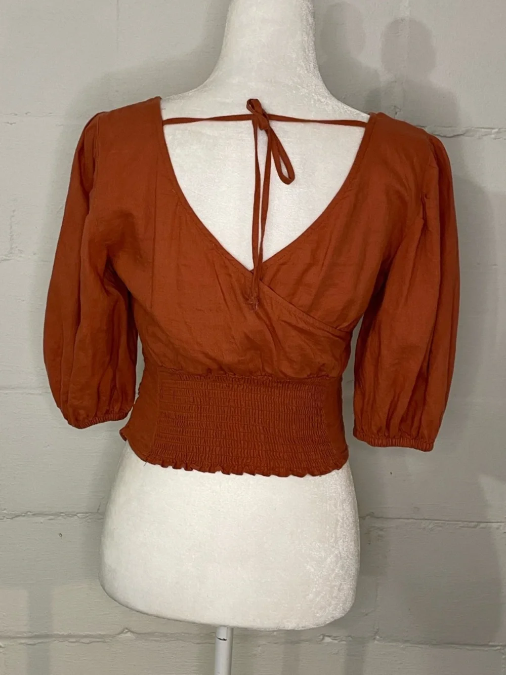 Abercrombie & Fitch Rust Wrap V-Neck Puff Sleeve Blouse